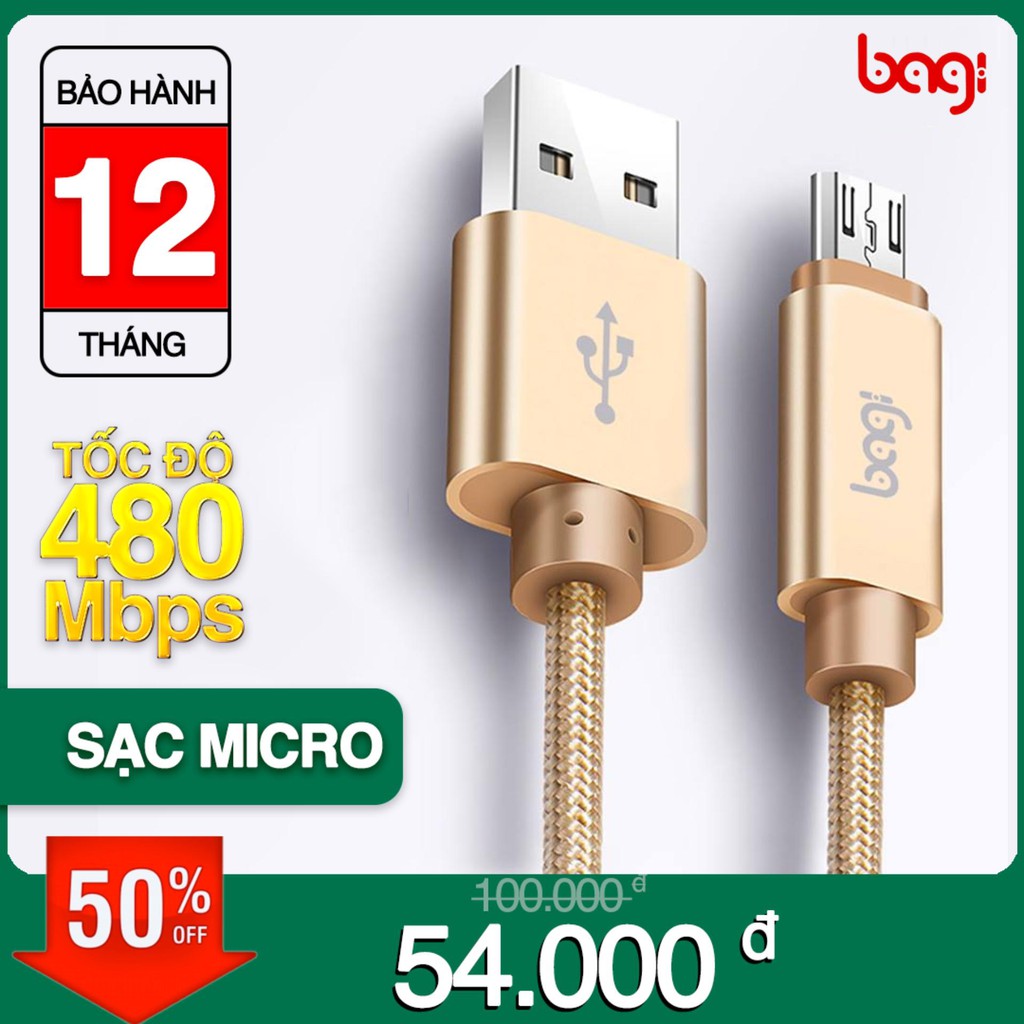 Cáp dù sạc nhanh siêu bền Bagi cổng Micro USB - MS10