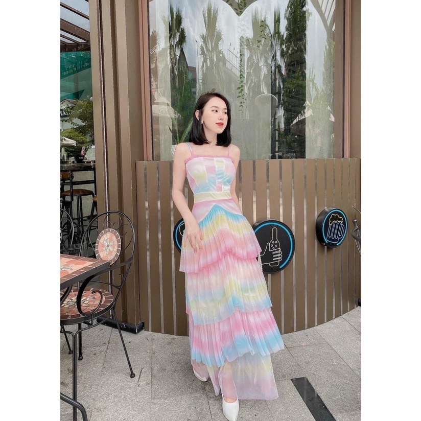 Đầm maxi lưới cầu vồng đi biển du lịch Kèm ảnh thật