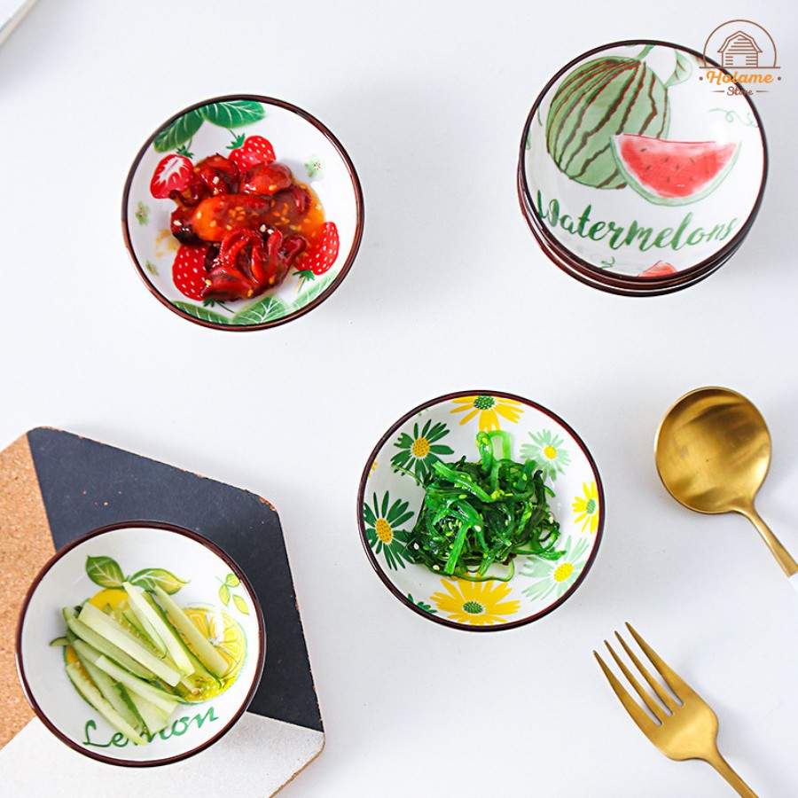 Chén ăn dặm cho bé bằng sứ, chén đựng gia vị hoạ tiết trái cây