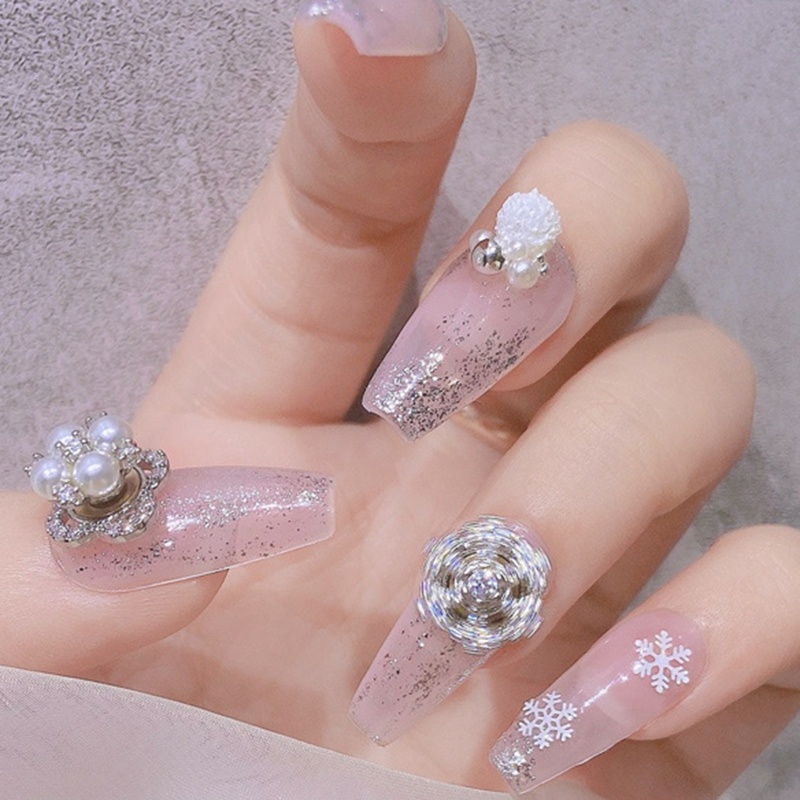 Hộp Phụ Kiện Trang Trí Móng Tay 3D Hình Bông Tuyết Xoay Được