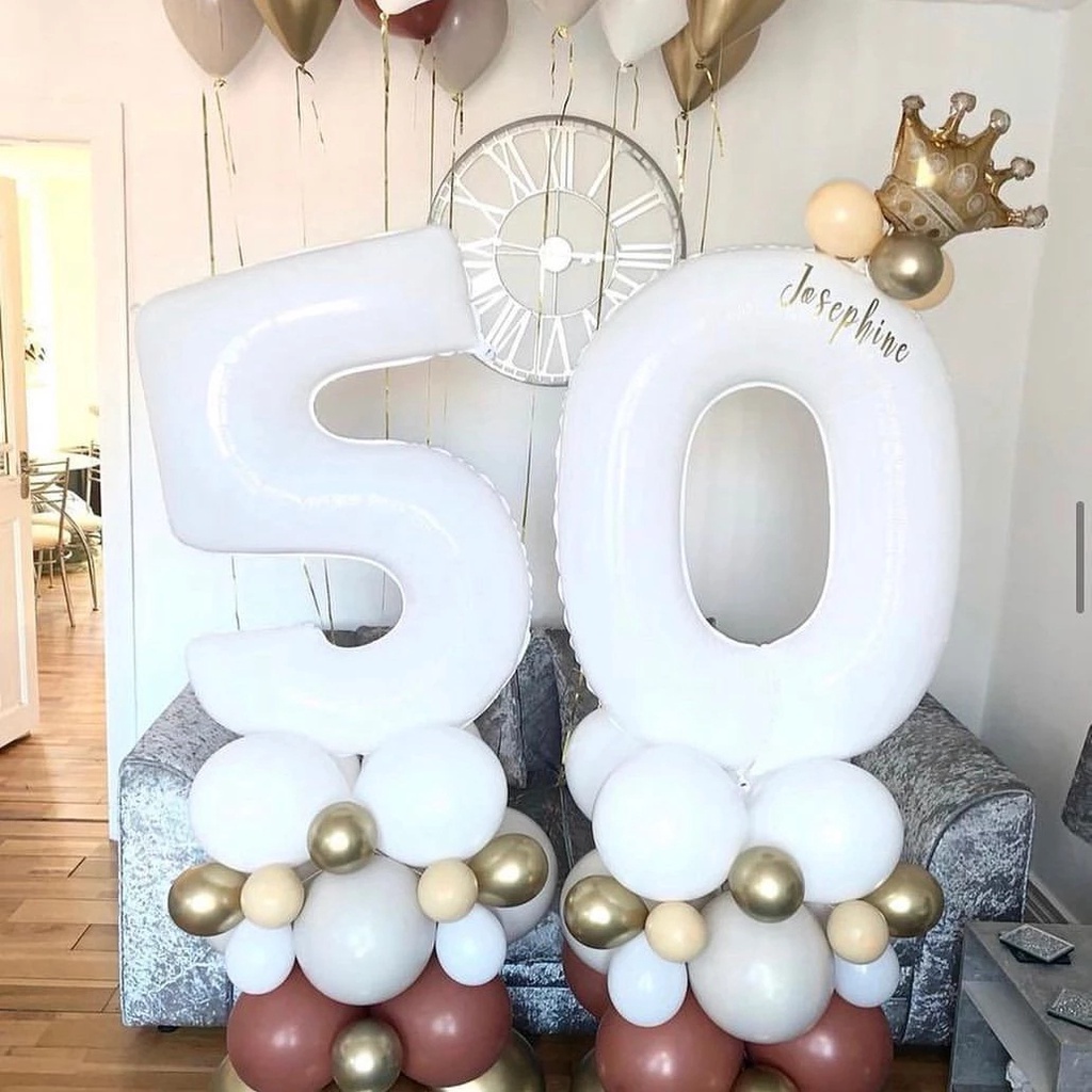 Bong Bóng Nhôm Hình Số 0-9 Màu Trắng Kích Thước 32 Inch Dùng Trang Trí Tiệc Sinh Nhật