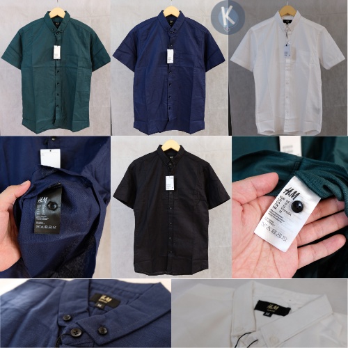 Áo Sơ Mi COTTON Ngắn Tay Dáng Ôm Màu Xanh Quân Đội Cá Tính Cho Nam