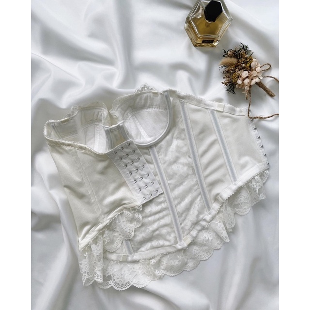 Áo corset trắng phối ren ren 2hand