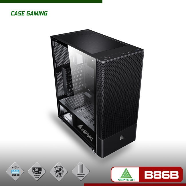 Combo Vỏ Case VSP Gaming Mặt Lưới B86P (Black) + Tản Khí Cr1000 + 3 Fan V8 - Máy Tính 2T