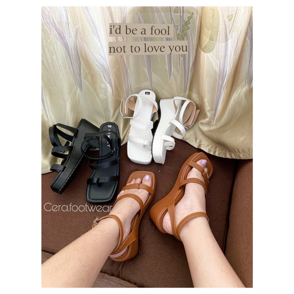 🍅 DÉP SANDAL ĐẾ XUỒNG XỎ NGÓN DÂY MẢNH ĐẾ BẰNG 7 CM - DÉP SANDAL ĐẾ XUỒNG DÂY MẢNH CAO DƯỚI 10 PHẦN - ĐEN - TRẮNG - NÂU