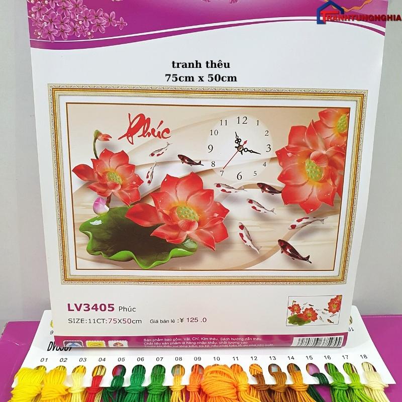 Tranh đính đá, tranh thêu chữ thập đồng hồ chữ phúc 75cm x 50cm