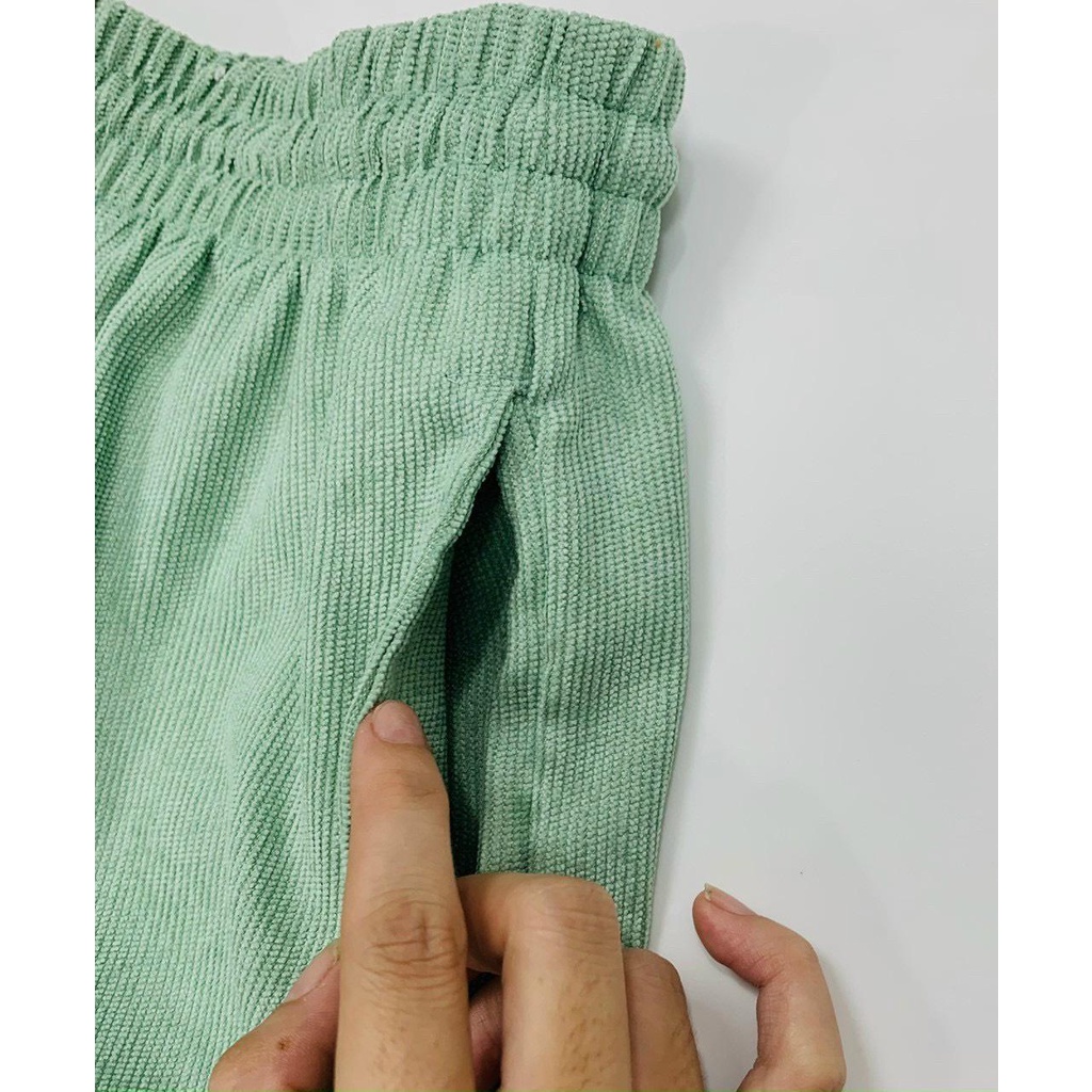 Quần Short Unisex Chất Nhung Gân Màu Trằng/Nâu/Xanh Thêu Logo Dn.Storevnxk