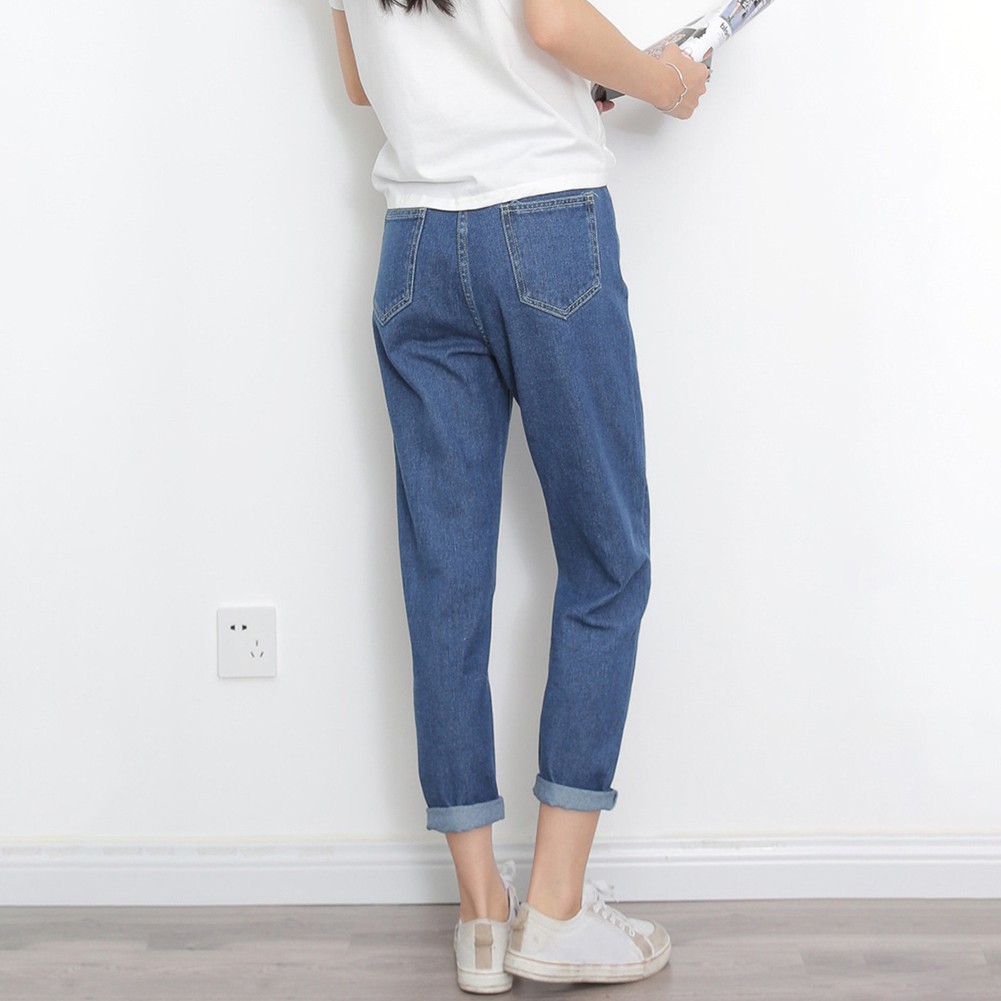 Quần denim lưng cao phối khoá kéo thiết kế dáng rộng thoải mái