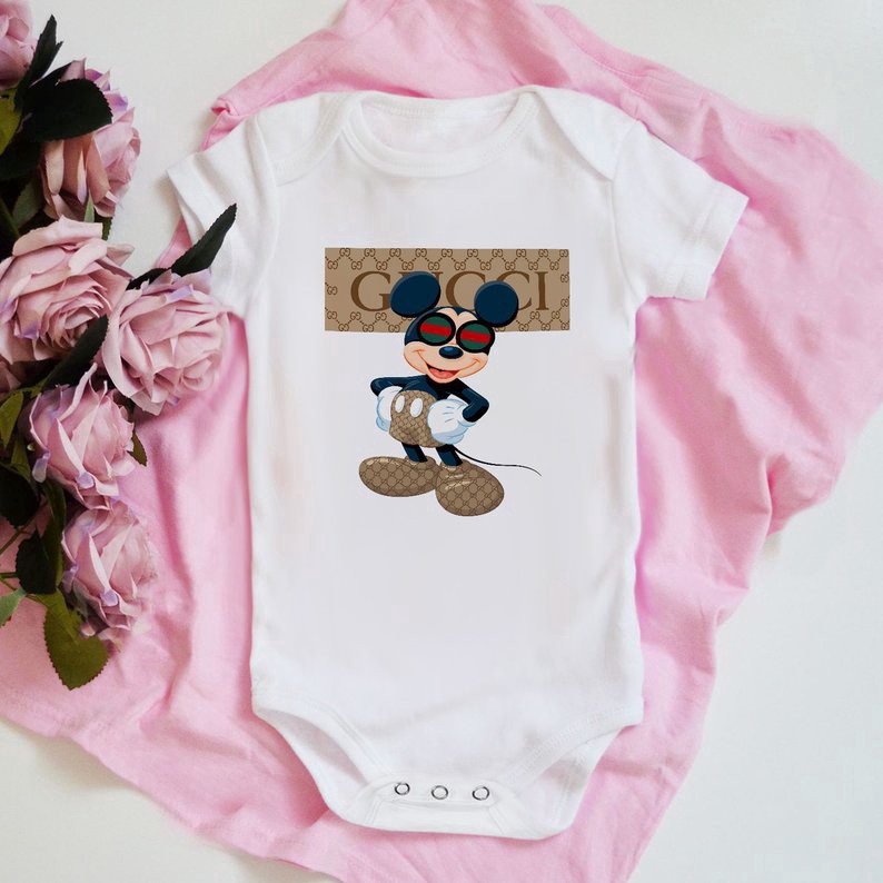 Gucci Bộ Áo Liền Quần Tay Ngắn In Hình Chuột Mickey Dễ Thương Cho Bé