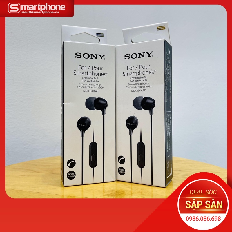 Tai nghe dây jack 3.5mm có mic Sony MDR-EX14AP chính hãng chống ồn cực tốt - Hàng Fullbox mới 100% bảo hành 12 tháng