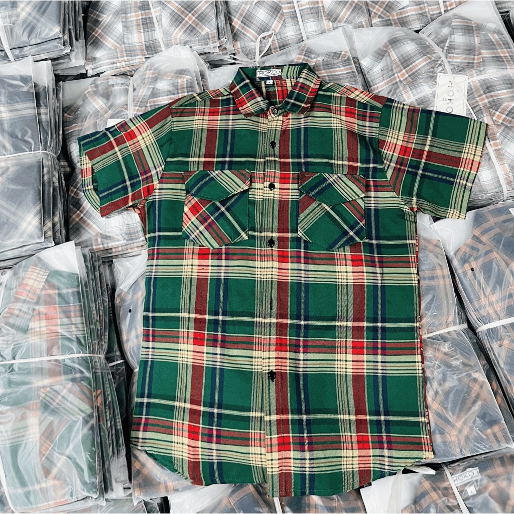 Áo Sơ Mi Nam Tay Ngắn Vải Nỉ Caro Siêu Mềm Có Túi Hộp Phối Sọc Trơn Phong Cách Trẻ Trung Hot Trend Mới [NEW UNISEX]