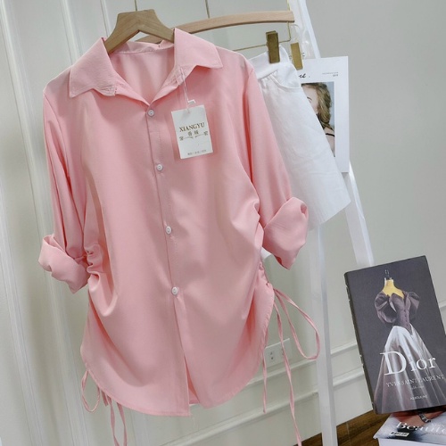 Áo sơ mi nữ hồng mặc được 2 kiểu Deloga phong cách mới bao đẹp tpc  của gkm_fashion