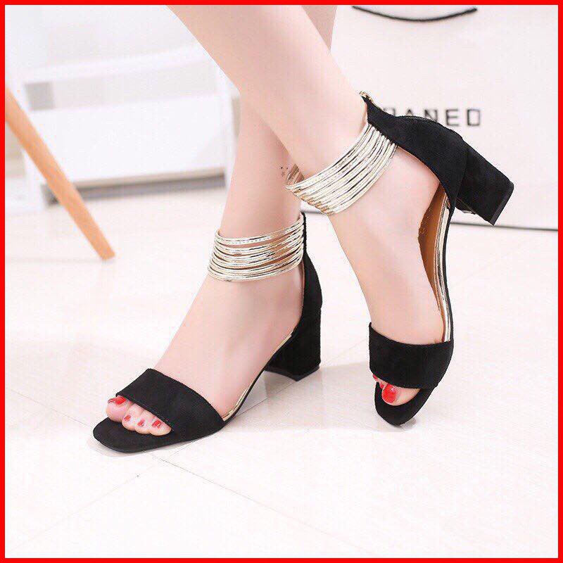 TOÀN QUỐC_ Giày cao gót sandal 7 phân quai bản vòng cổ dây đồng