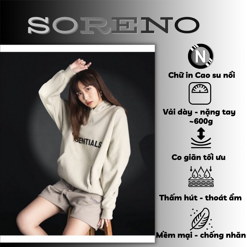 Áo Hoodie Nam Nữ Form Rộng Essentials Cao Cấp Local Brand In Cao Su Nổi Nhiều Màu Unisex | SORENO