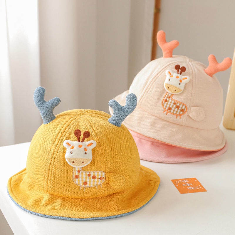 Nón Bucket Màu Trơn Trang Trí Tai Gấu Dễ Thương Thời Trang Xuân Hè Cho Bé Sơ Sinh