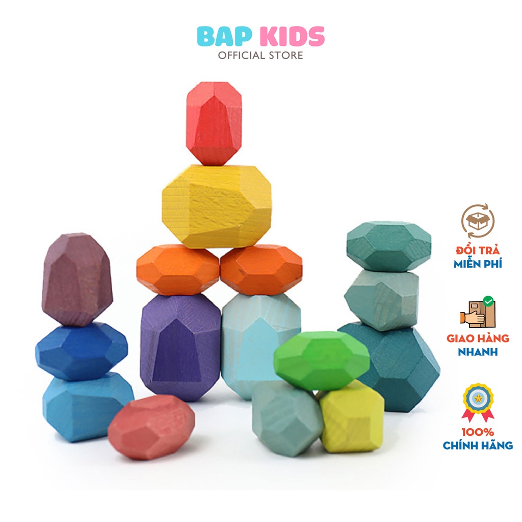 Đồ chơi gỗ Bapkids, Bộ đá gỗ 16 viên xếp cân bằng