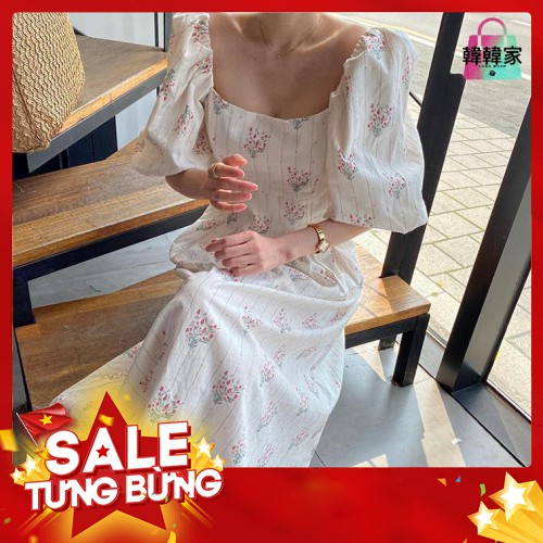-Hàng nhập khẩu Đầm Dài Tay Ngắn Phồng Họa Tiết Hoa Xinh Xắn Phong Cách Retro Hàn Quốc Liên hệ mua hàng 084.209.1989