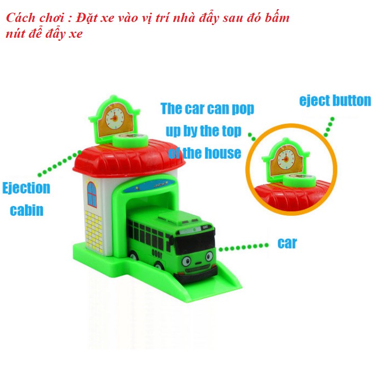 Mô hình xe buýt tayo Tayo The little bộ gồm 4 gara và xe đồ chơi trẻ êm bằng nhựa