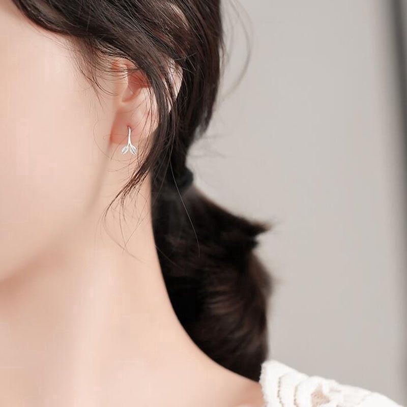 Bông tai bạc S925 - Hoa tai bạc Ý kẹp vành hình lá đôi cá tính