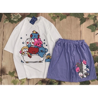 Đồ Bộ Hoạt Hình Unisex BT21 BTS MS01 Cute - Miki VN, Chất Liệu Thun Cotton Co Dãn 4 Chiều Thoáng Mát, Dày Dặn, Freesize