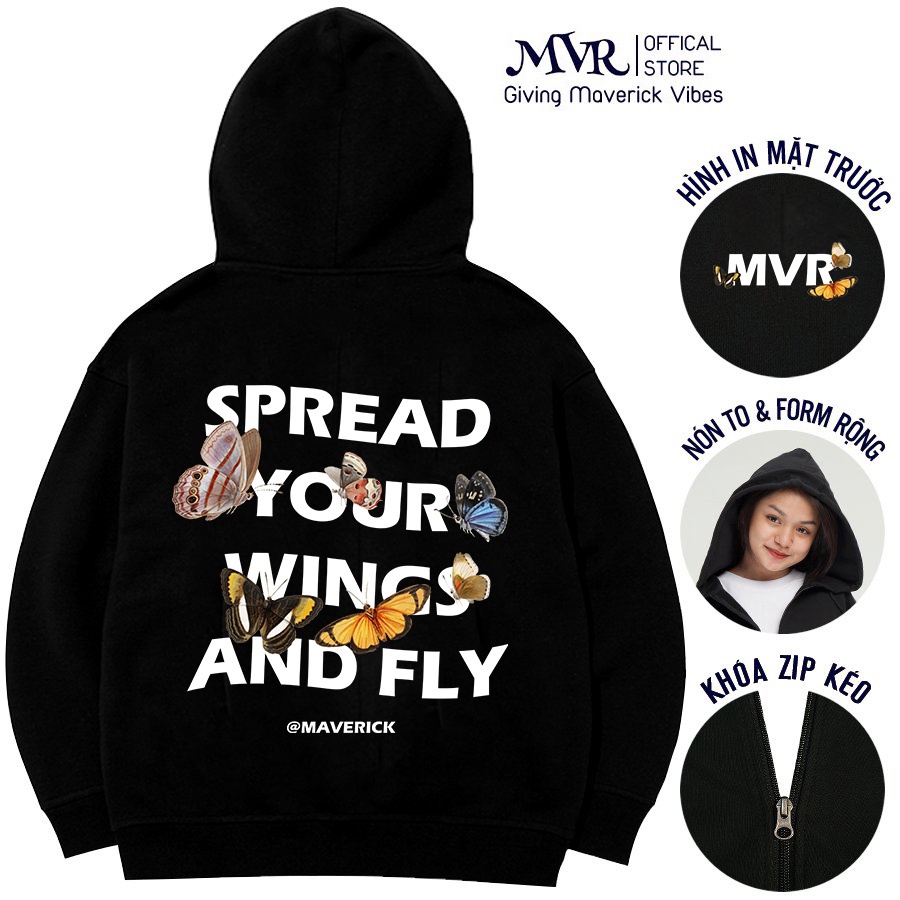ÁO KHOÁC HOODIE BƯƠM BƯỚM TYPO DÂY KHÓA KÉO CHỐNG NẮNG Form Unisex Nam Nữ Vải Da Cá Chân Cua MVR KK010806