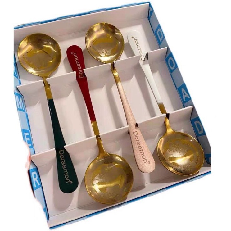 Set 4 thìa doraemon inox dễ thương, muỗng inox 410 doremon thép không gỉ nhiều màu