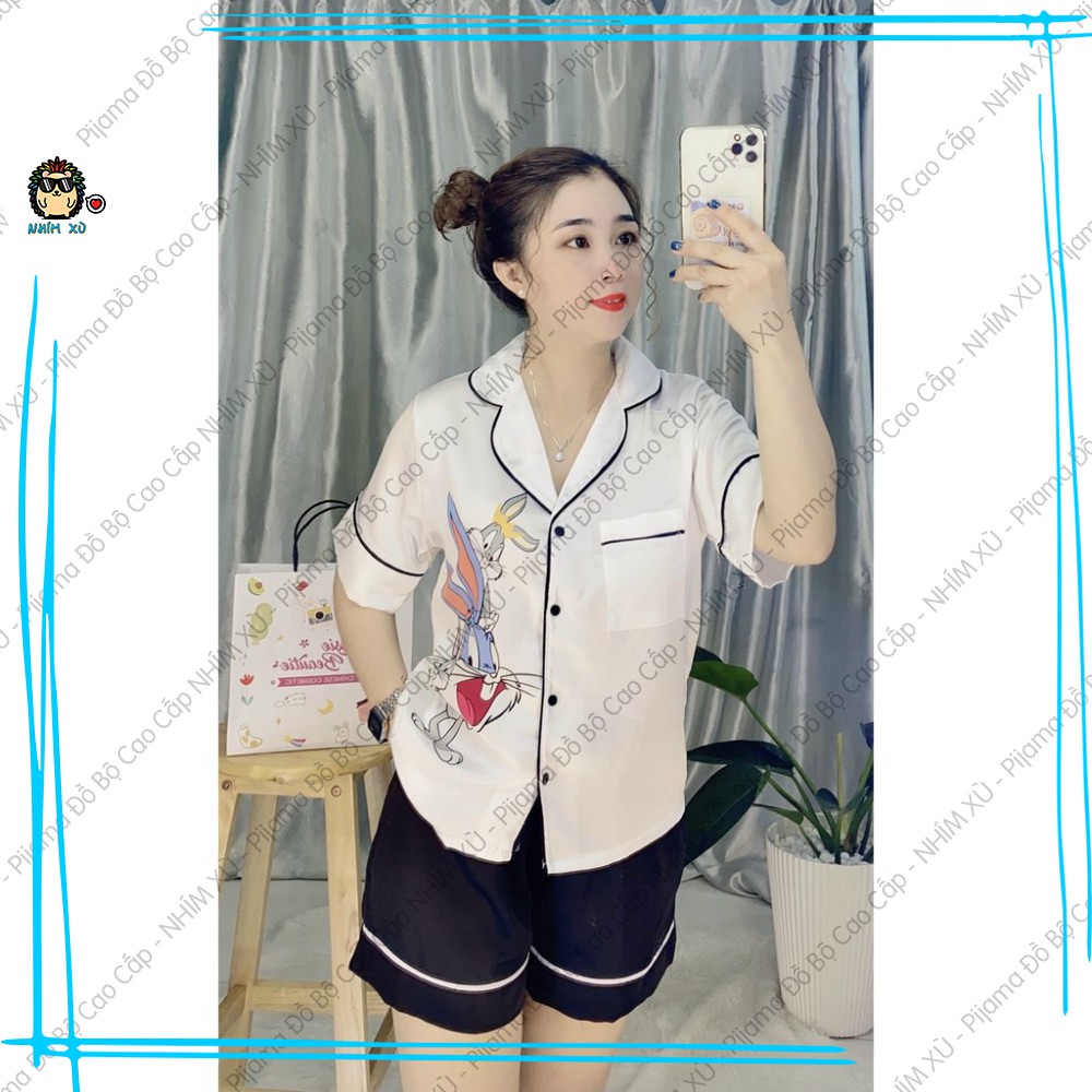 Đồ Bộ Ngủ Pijama Mặc Nhà Vải Satin Cao Cấp Bugs Bunny Quần Đùi Áo Tay Ngắn | BigBuy360 - bigbuy360.vn