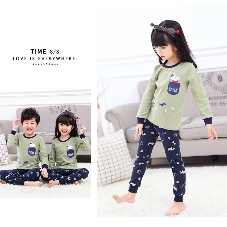Bộ Đồ Ngủ Tay Dài Chất Liệu Cotton 100-160cm Thời Trang Xuân Thu Cho Bé