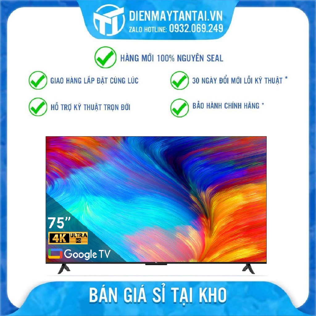75P638 - TCL 4K 75inch 75P638 Hệ Điều Hành Google Tivi, Hẹn Giờ Tắt Máy, Xem Film Qua USB - giao hàng miễn phí HCM