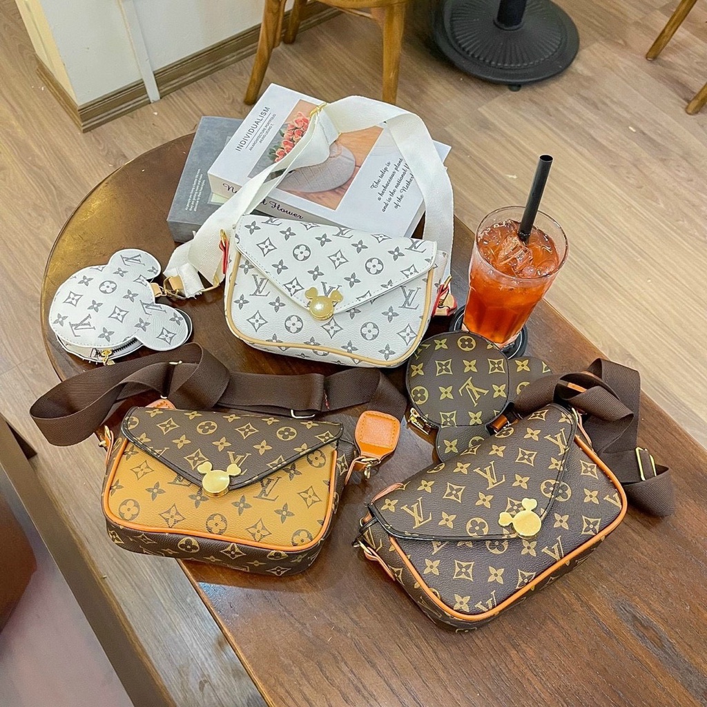Set 2 chi tiết túi đeo chéo lv khóa thỏ