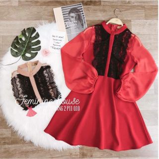Đầm xòe tay dài phối lưới