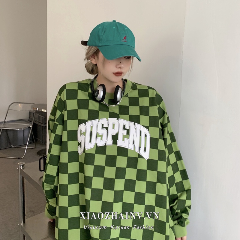 Áo sweater tay dài dáng rộng kẻ sọc caro thời trang Mỹ cổ điển cá tính cho nữ Xiaozhainv | BigBuy360 - bigbuy360.vn