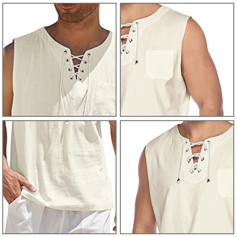 Áo thun AOKANG không tay cổ đứng đan dây phong cách Trung Cổ dành cho nam