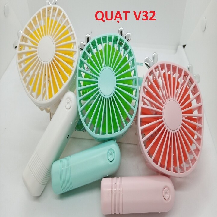 Quạt sạc mini tích hợp đèn LED V32 - Giao màu ngẫu nhiên