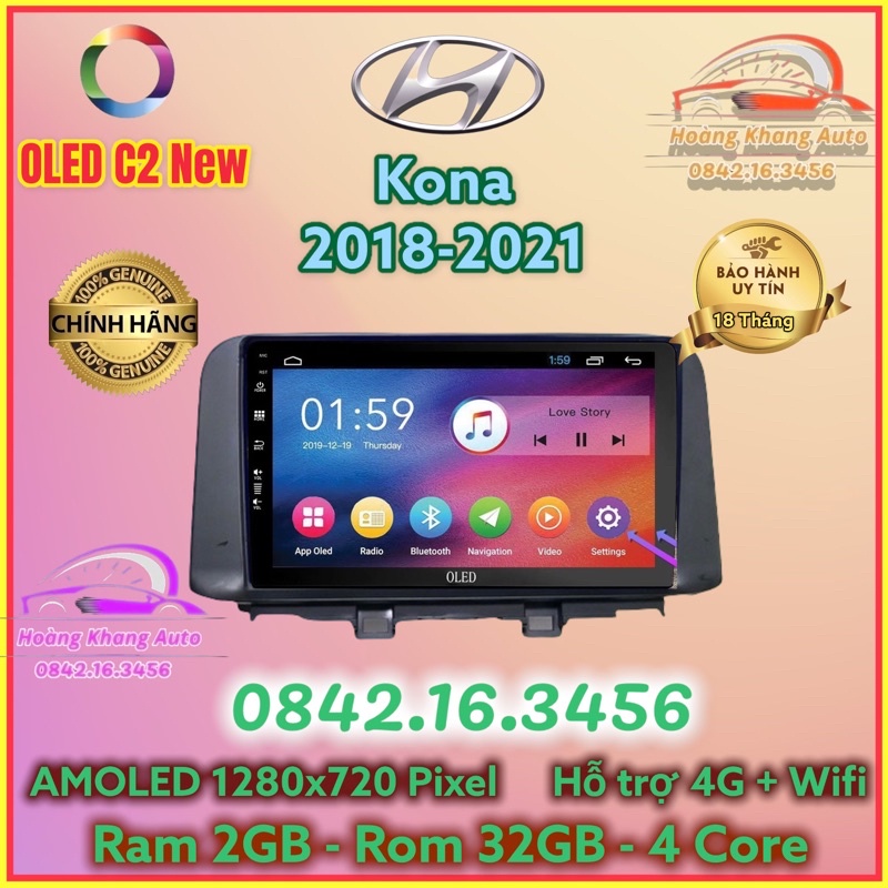Màn hình Android OLED C2 New Theo Xe KONA 2018 - 2021, 10 inch kèm dưỡng jack zin và canbus theo xe