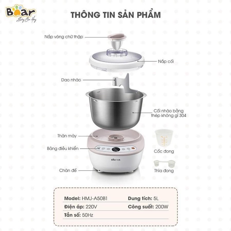 Máy nhào bột Bear 5L.Hàng có sẵn BH 12 tháng.