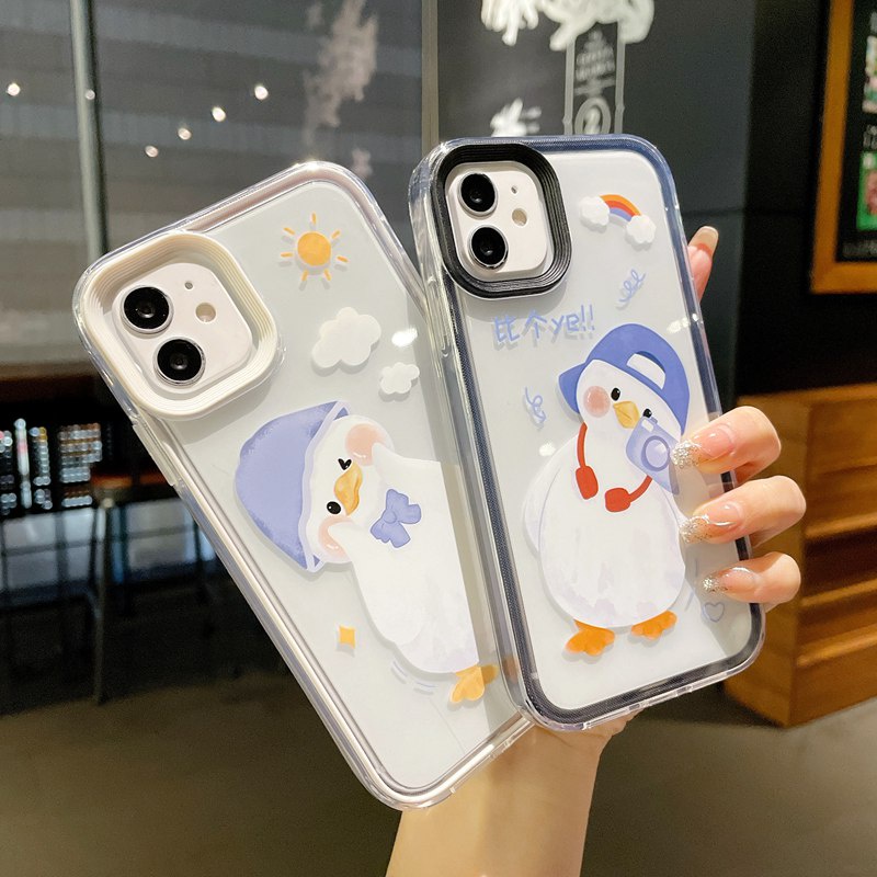 Cute Duck Hard Silicone Case for IPhone 6 6S 7 8 Plus X Xr Xs Max 11 12 13 14 Pro Max Bumper