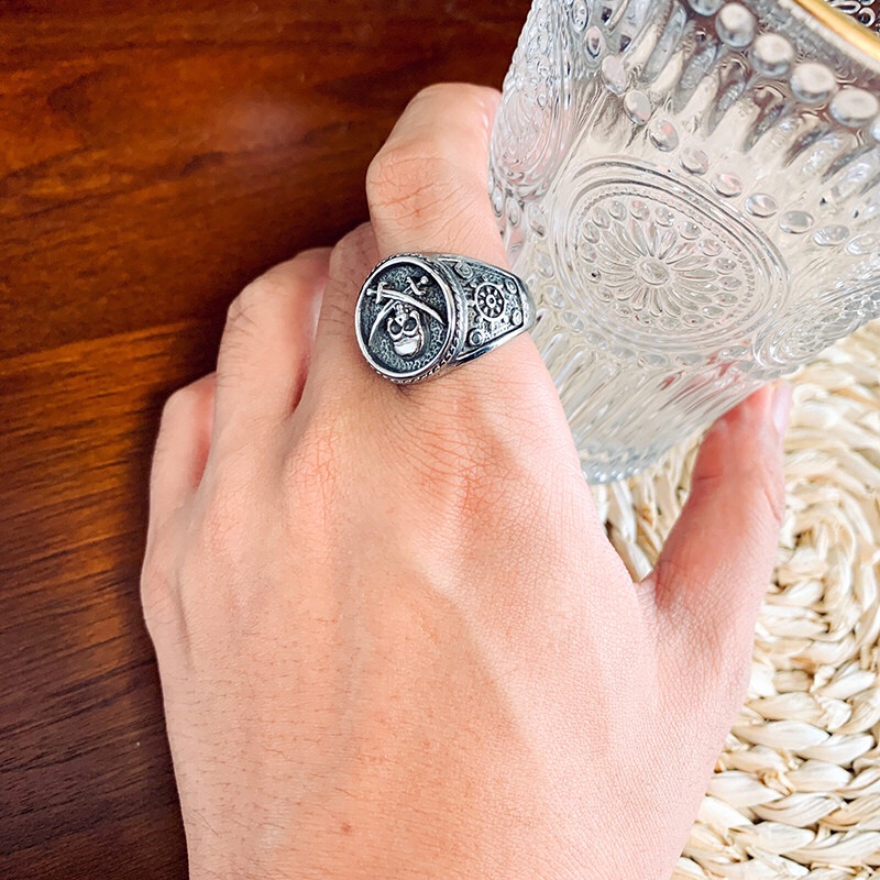 Nhẫn Đôi Hình Đầu Lâu Cướp Biển Phong Cách Gothic Cá Tính Cho Nam Và Nữ