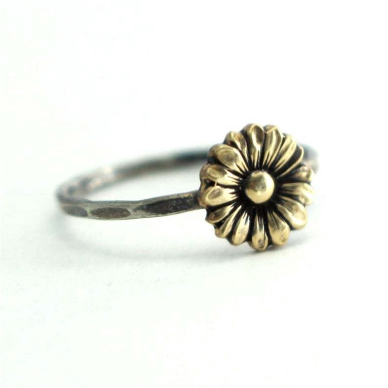 Sẵn Sàng Cổ Vintage Hoa Hướng Dương Nhẫn Bạc Thái Châu Âu Và Mỹ Mạ Vàng 18 K Cúc Đính Đá