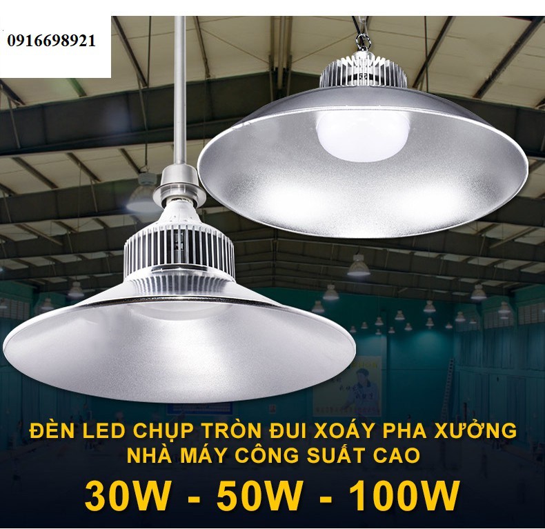 Đèn Led pha xưởng đui xoáy E27 ánh sáng trắng chụp đèn tròn ( 30W - 50W - 100W ) cao cấp