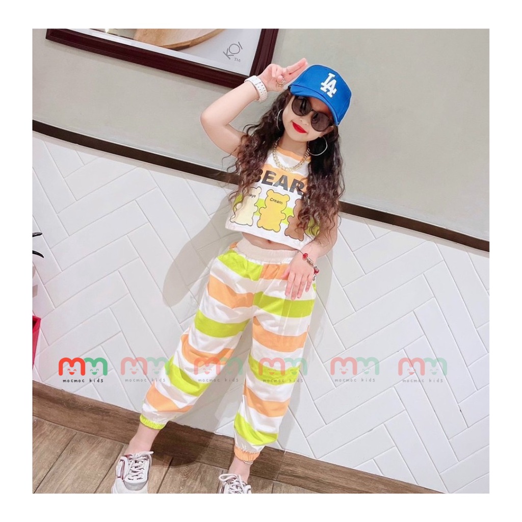 Bộ thể thao bé gái áo croptop sát nách phối quần jogger cá tính thun cotton mềm mịn co dãn bé 8kg đến 42kg
