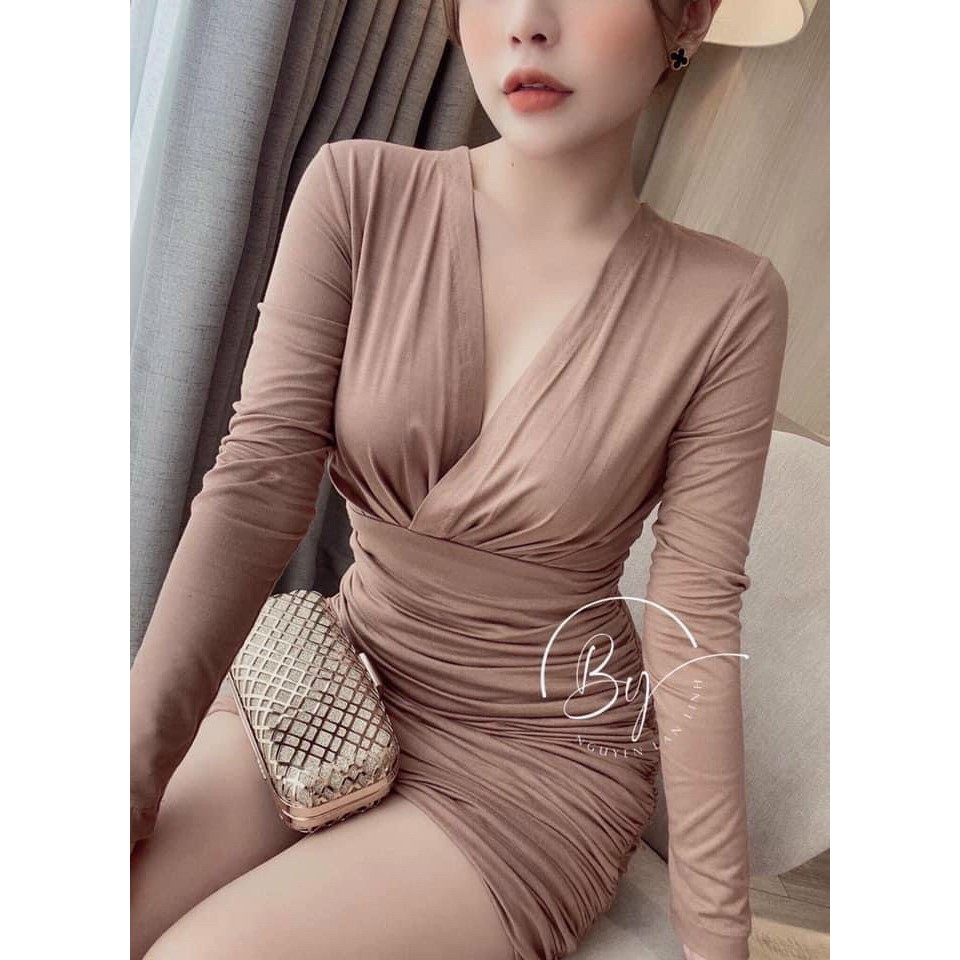 Đầm Body Tay Dài Cổ V Chất Thun Borip Thích Hợp Mặc Đi Tiệc Đi Làm Đi Chơi Phù Hợp Với Mọi Phong Cách