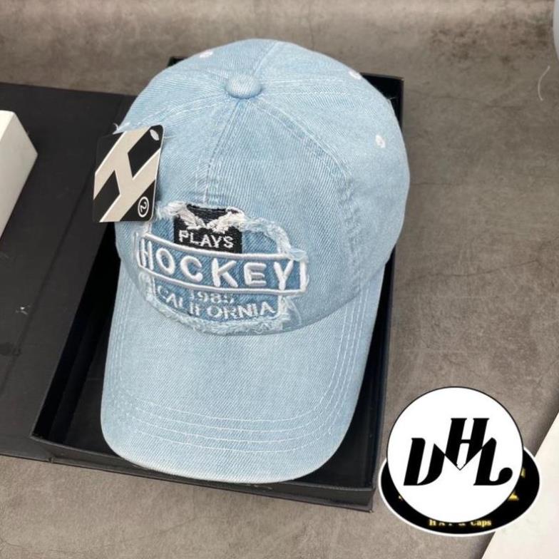 Mũ Lưỡi Trai Jean Hockey Khoá Gài Denim Phối Rách Nam Nữ