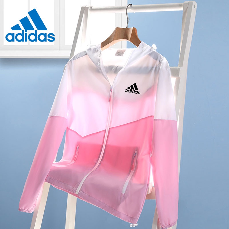 Áo khoác thể thao Adidas siêu nhẹ thoáng khí phối mũ trùm đầu thời trang cho nam nữ