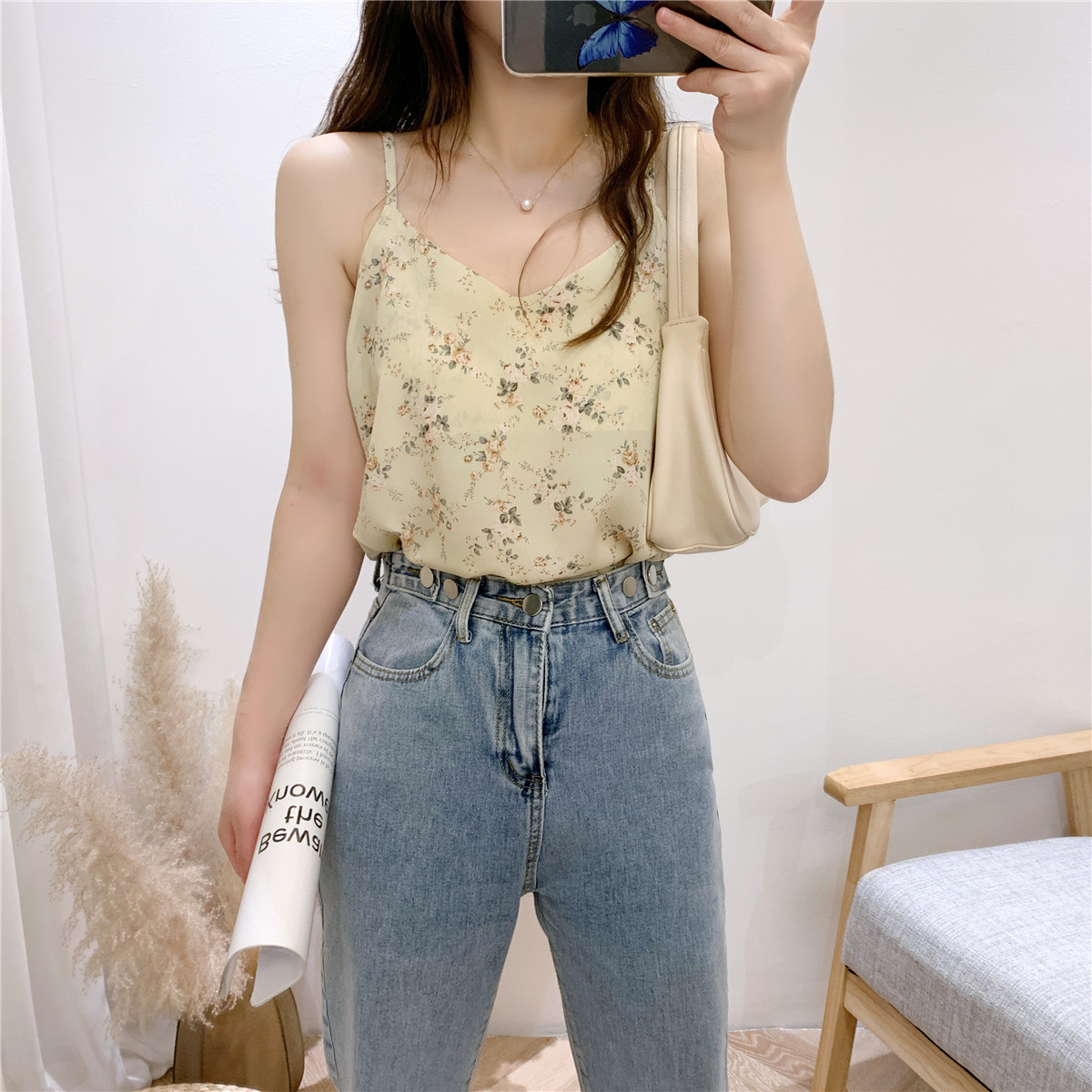 áo hai dây kiểu hàn áo 2 dây nữ áo kiểu áo hai dây croptop hoa nhí áo voan nữ ulzzang áo kiểu nữ đẹp hàn quốc áo tiểu thư áo kiểu