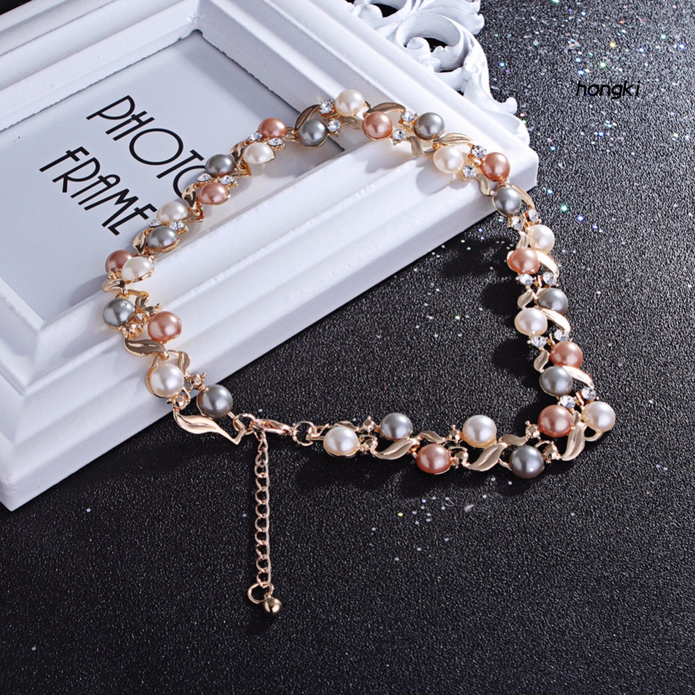 Bộ Vòng cổ + Bông Tai Đính Ngọc Trai Giả Sang Trọng Thời Trang Dự Tiệc Cho Nữ