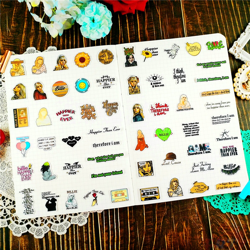 60Pcs/Set ❤ Billie Eilish Q-1 Happier Than Ever Mini Diary Manual Stickers ❤ DIY Fashion Scrapbooks Album Decor Decals Stickers