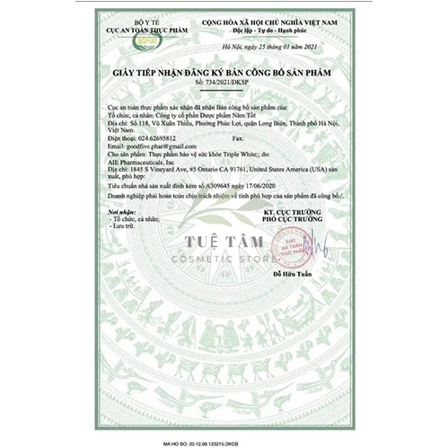 Triple white - Viên uống trắng da Triple White , chống nắng, ngừa nám hộp 50 viên