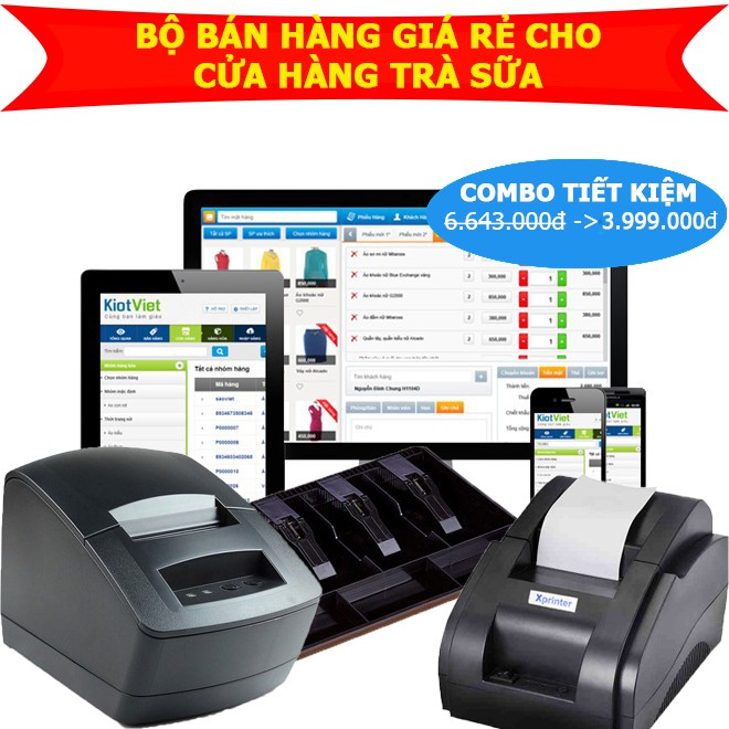 [Máy in hóa đơn+Máy in tem+Ngăn kéo để tiền+Công cụ bán hàng]Combo hỗ trợ bán hàng cho cửa hàng trà sữa  giá ưu đãi