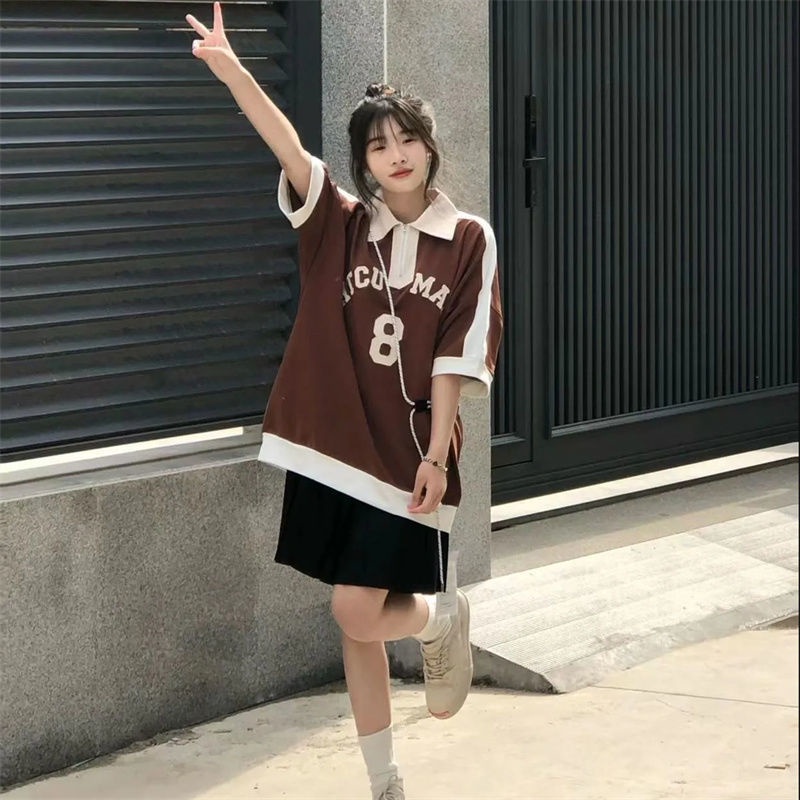 ♦Polo Mỹ♦Áo Thun Polo Tay Ngắn Có Khóa Kéo Dáng Rộng Thời Trang Mùa Hè Hàng Mới Dành Cho Bạn Nữ